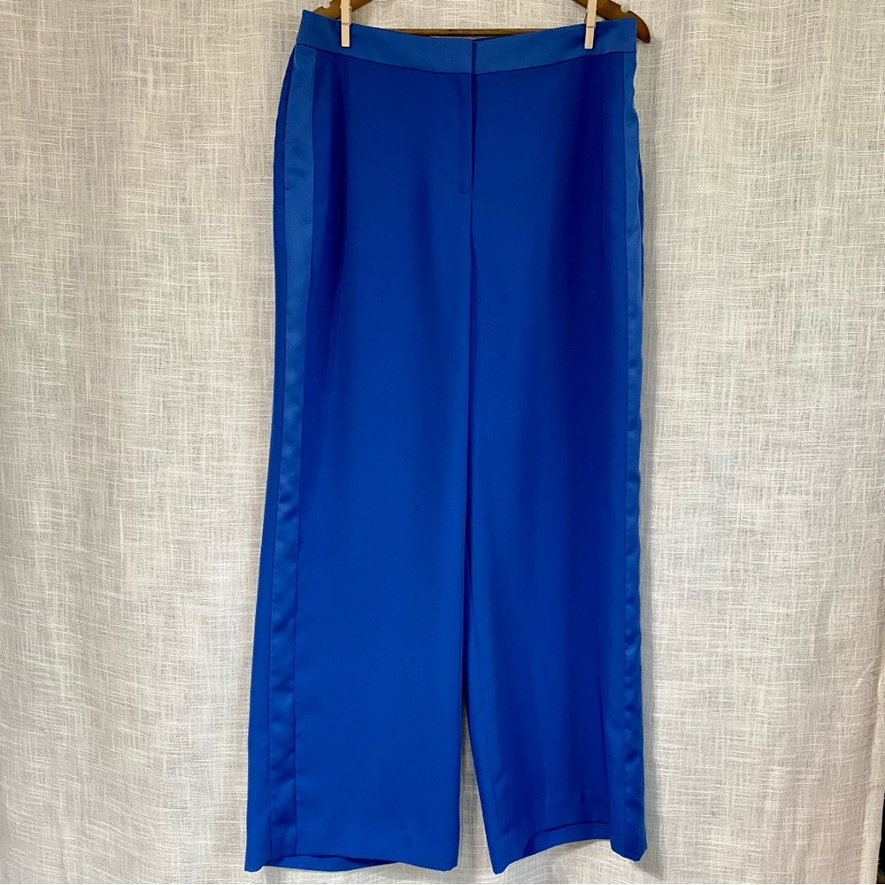 Boden Cobalt Blue Exeter Side Satin Stripe Wide Leg Pants Size 12 NWOT